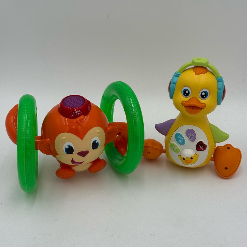 Bright Starts Roll & Glow Monkey Toy & Dancing Duck Set, Ages 6 months +